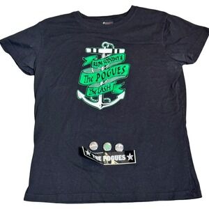 The Pogues Rum Sodomy & The Lash Band T-Shirt Cinder Block Black Large with Pins
